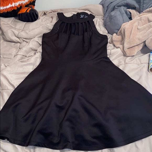 Black Skater Dress with Bar Details and High Neck - Picture 2 of 4